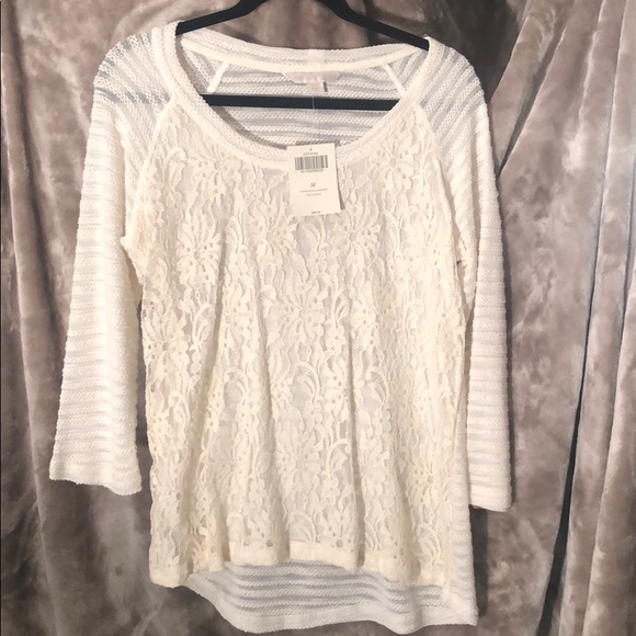 NWT Boston Proper Cream “Crochet Front Sweatshirt” - Picture 2 of 6